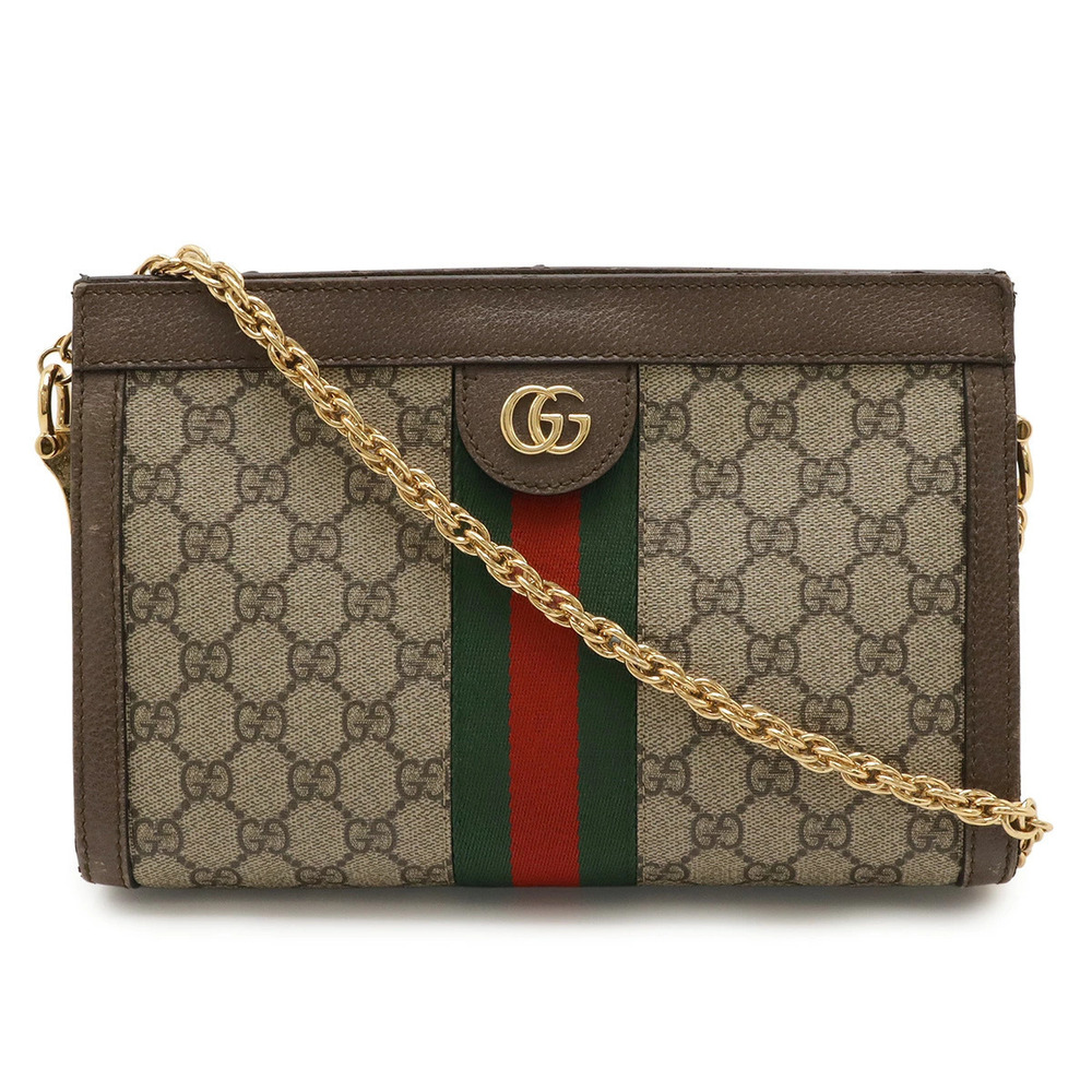 Gucci Ophidia GG Supreme Sherry Chain Shoulder Bag Leather Beige Cream Brown